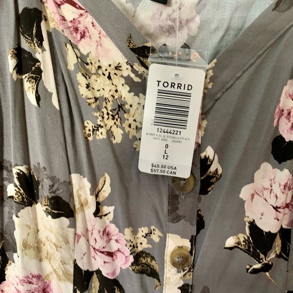 NWT GREY FLORAL CHALLIS FIT & FLARE MIDI CAMI - Picture 3 of 8